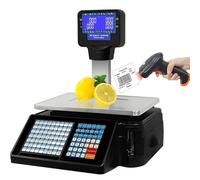 AYCDL Balanza con Impresora De Etiquetas - Balanza Digital con Lector De Códigos De Barras, Impresora De Etiquetas Y Recibos - Pantalla LCD De Doble Cara De 30 Kg/60 LB - Caja,Machine+Scanner