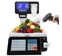 AYCDL Balanza Digital con Cálculo De Precios, Impresora Térmica, Pantalla De Doble Cara, Impresión De Etiquetas De Precio Y Lector De Códigos De Barras Electrónico para Uso Com,A