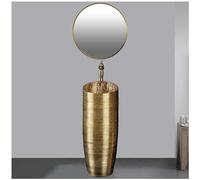 AYCDL Fregadero de cerámica dorada, moderno y elegante, de porcelana, para decoración del hogar, hotel, solo fregadero, fregadero C + espejo