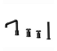 AYCDL Grifo de bañera negro con ducha de mano, grifo de bañera de doble mango, latón macizo, grifo de llenado de bañera, estilo industrial, grifo mezclador de llenado de 4 agujeros