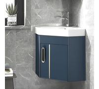 AYCDL Lavabo esquinero de baño, tocador flotante montado en la pared con gran espacio de almacenamiento, fácil instalación para el hogar, cocina y patio, ideal para espacios pequeños, azul, 38 cm