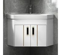 AYCDL Lavabo esquinero de baño, tocador flotante montado en la pared con gran espacio de almacenamiento, fácil instalación para el hogar, cocina y patio, ideal para espacios pequeños, color blanco, 56
