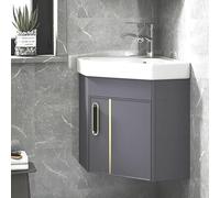 AYCDL Lavabo esquinero de baño, tocador flotante montado en la pared con gran espacio de almacenamiento, fácil instalación para el hogar, cocina y patio, ideal para espacios pequeños, gris, 38 cm