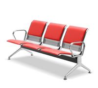 AYCDL Moderno banco de 3 plazas de piel sintética con respaldos y reposabrazos, patas de metal elegantes, ideal para oficina, salón, banco, azul, talla única, rojo, talla única