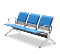 AYCDL Moderno banco de 3 plazas de piel sintética con respaldos y reposabrazos, patas de metal elegantes, ideal para oficina, salón, banco, azul, talla única, azul