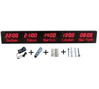 AYCDL Reloj Led Mundial con Múltiples Zonas Horarias, Pantalla De 1,8 Pulgadas, 3 Niveles De Brillo Ajustables, Reloj Mundial con 5 Ciudades, Ideal para Hoteles Y Empresas Mult