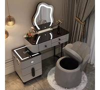 AYCDL Tocador De Maquillaje con Audio Bluetooth, Tocador De Escritorio De Vidrio Templado, Tocador con Carga Inalámbrica Inteligente, Juego De Tocador De Maquillaje C,Gray Cloud Mirror B-80cm/31.4