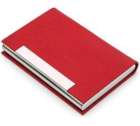 AYCLIF Tarjetero para Tarjeta de Visita, Soporte de Tarjeta de Crédito de Cuero PU, Estuche de Identificación de Acero Inoxidable Ultrafino, Hebilla Magnética, Rojo
