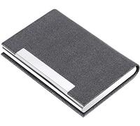 AYCLIF Tarjetero para Tarjeta de Visita, Soporte de Tarjeta de Crédito de Cuero PU, Estuche de Identificación de Acero Inoxidable Ultrafino, Hebilla Magnética, Gris