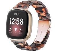 Ayeger Pulsera de resina compatible con Fitbit Versa 4/Fitbit Versa Sense 2, correa ligera para mujeres y hombres con hebilla de metal de acero inoxidable (tortuga oro rosa)