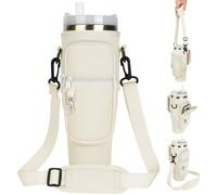 AYESY Bolsa para Stanley Cup, 40oz Bolsa Porta Botella de Agua para Stanley Tumbler, Funda Termica Botella Agua con Correa de Hombro Ajustable y Mosquetón para Viajes, Camping, Ciclismo-Blanquecino