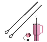 AYESY Cepillo Limpia Pajitas Silicona, 2Piezas Cepillo Pajitas Reutilizable Con Gorra de Paja,Mango Antideslizante Suave y Doblable,Cepillos para Limpiar Botellas para Pajitas,Stanley Cup (6mm+9mm)