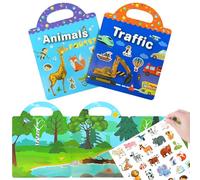 AYESY Libros de Pegatinas Reutilizables, 2 Piezas Impermeables Libros de 3D Pegatins Reutilizables para Transporte y Animales, Juguetes Educativos con Pegatinas Juguetes de Aprendizaje Sensorial