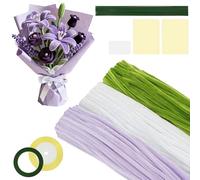 AYESY Limpiador de Pipas Chenilla, 300 Piezas DIY Flores Manualidades y Decoración, con Tallos de Flores, Estambres, Cintas y Listones, 30cm Tulipán Ramo para Madre Día del Padre Regalo