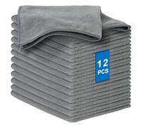AYESY Paños de Limpieza de Microfibra, 12 Piezas Toallas de Limpieza Multiuso Paños de Cocina de Microfibra Reutilizables Trapos de sin Rayas Muy Absorbentes Tamaño 32 x 32 cm (Gris)