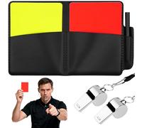 AYESY Silbato de Acero Inoxidable, Kit de Tarjetas de árbitro Roja Amarilla con 2 Piezas Silbato de Entrenador de Metal con 46cm Cordón, Silbatos de Sonido Fuerte y Nítido para árbitros Entrenadores A