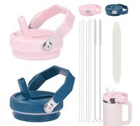 AYESY Tapa para Stanley Cup 2 Piezas Tapas Stanley Cup a Prueba de Fugas Reutilizable con 2 Pajita de Plastico y Pincel Cuentagotas Tapas de Repuesto de Vasos para Accesorios Stanley Cup-Rosa+Azul