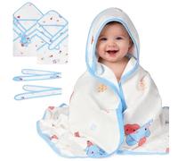 AYESY Toallas de Baño Bebe, 2 Piezas 100% Algodón Baño con Capucha 85 * 85cm, Capa de baño Suave y Absorbente para 0-3 Meses, Toallas Bebe de Animales, Regalos para Bebes Recién Nacidos Azul