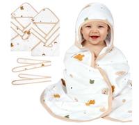 AYESY Toallas de Baño Bebe, 2 Piezas 100% Algodón Baño con Capucha 85 * 85cm, Capa de baño Suave y Absorbente para 0-3 Meses, Toallas Bebe de Animales, Regalos para Bebes Recién Nacidos Naranja