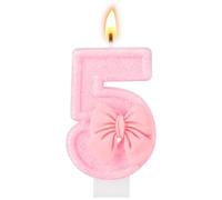 AYESY Velas de Cumpleaños Número 5, Decoración de Pastel 3D Velas Tema de Fiesta Rosa para Aniversarios, Ceremonias de Graduación, Cumpleaños Fiesta 4x7.5cm (1 Piezas)