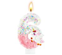 AYESY Velas de Cumpleaños Número 6, Decoración de Pastel 3D Velas Tema de Unicornios para Aniversarios, Ceremonias de Graduación, Cumpleaños Fiesta 4x7.5cm (1 Piezas)
