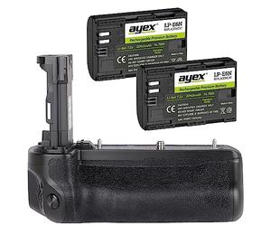 ayex Empuñadura de batería compatible con Canon EOS R5 y R6 como BG-R10, incluye 2 baterías LP-E6N, mango compacto para un agarre cómodo y seguro, ergonómico y resistente