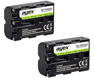 ayex NP-FM500H - Batería 2 Unidades, Compatible con, por Ejemplo, Sony Alpha SLT-A99 II A99 A77 A100 A500 A560 A700 A850 A900 - Potente para un Mayor Tiempo de Funcionamiento, Incluye