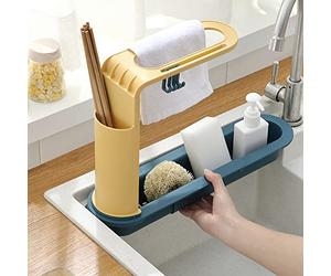 AYGCI Soporte para Fregadero Telescópico de Cocina, Estante de Cesta de Drenaje de Almacenamiento Expandible Soporte de Esponja Fregadero Organizador Colgar Porta Estropajos