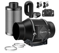 Aygrochy 150 mm Extractor de Aire con Controlador Ajustable, En Línea Ventilador Extractor,Con Filtro de Carbón de Aire y Manguera de ventilación PVC,Para Baño,tienda de cultivo, Garage, Cucina