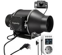 Aygrochy Ajustable Extractor de aire 100 mm,Ventilador de extracción 363 m³/h, Toma de corriente con temporizador, retardo y sensor de temperatura y humedad,para tiendas de crecimiento,ventilación