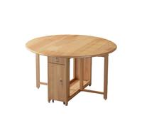 AYHARYLH Mesa Redonda De Cocina con Hojas Abatibles, Comedor Plegable Extensible Madera Maciza ala Mariposa Y Ruedas, Ahorro Espacio para Casas Pequeñas(Natural)
