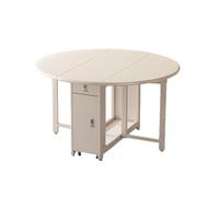 AYHARYLH Mesa Redonda De Cocina con Hojas Abatibles, Comedor Plegable Extensible Madera Maciza ala Mariposa Y Ruedas, Ahorro Espacio para Casas Pequeñas(Wit)
