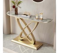 AYHARYLH Rectangular Estrecha Mesa Consola,Consola Recibidor con Encimera De Piedra Sinterizada, Mesa Auxiliar,Fácil Montaje,para Salón,Sala de Estar,Entrada,Pasillo(Gold+Gray,100cm/39.4in)