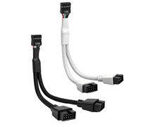 AYHYHLJZJ 2 Piezas Cable Placa Base USB 2.0 9 Pines Splitter, Divisor USB 2.0 1 a 2 con Nylon Trenzado, USB Splitter y Cable Extensión Placa Base, Conector USB Placa Base para PC (Negro,Blanco)