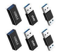 AYHYHLJZJ Lote de 6 adaptadores USB 3.0 Tipo A (Hembra-Hembra/Macho-Macho/Macho-A Tipo-C), acopladores de Alta Velocidad 5 Gbit/s, 5V/3A, Carcasa de Aluminio Negra; Extensores y adaptadores OTG
