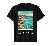 Ayia Napa Chipre Playa Costera Retro Viaje Diseño Camiseta