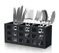 Ayiaren Organizador de cubiertos de madera de granja para cubiertos, contenedor de almacenamiento para encimera de cocina, mesa, tenedor, cuchillo, cuchara, despensa, organizador de cubiertos de