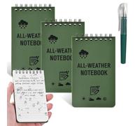 Ayicheyl 3 Piezas Libreta Pequeña Impermeable, A7 Cuaderno De Bolsillo Resistente Al Agua con Bolígrafo, Cuaderno Espiral Mini Block De Notas To Do List Notebook para Viajes (Verde)