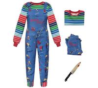 AYIMEIS Hombre Disfraz de Chucky Muñeca Asesina Top a Rayas y Mono con Cuchillo de Juguete Disfraz de Terror Halloween Cosplay Navidad Carnaval Fiesta Etapa Disfraces Adultos (Talla S-3XL)