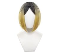 AYIMEIS Kozume Kenma Cosplay Peluca Amarillo Negro 35cm Disfraz de Anime Haikyuu Kenma Kozume Wig Navidad Halloween Carnaval Fiesta Etapa Rendimiento Accesorios Peluca Anime Adulto