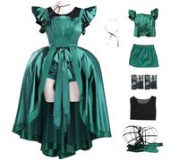 AYIMEIS Mujer Disfraz de Agnes DeMille con Peluca Vestido de Baile Verde Miércoles Season 2 Agnes DeMille Cosplay Vestido de Noche Elegante Navidad Halloween Carnaval Fiesta Costume Adulto XS-3XL