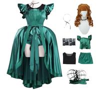 AYIMEIS Mujer Disfraz de Agnes DeMille con Peluca Vestido de Baile Verde Miércoles Season 2 Agnes DeMille Cosplay Vestido de Noche Elegante Navidad Halloween Carnaval Fiesta Costume Adulto XS-3XL