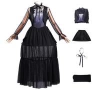 AYIMEIS Mujer Disfraz de Miércoles Addams con Peluca Vestido de Baile Negro Miércoles Season 2 Cosplay Costume Vestido de Gala Gótico Navidad Halloween Carnaval Fiesta Disfraces Adulto XS-3XL