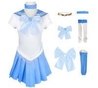 AYIMEIS Mujer Disfraz de Mizuno Ami Completo Anime Sailor Luna Cosplay Costume Sailor Mercury Uniforme Marinero Japonés Navidad Halloween Carnaval Cosplay Fiesta Traje para Adulto S-3XL