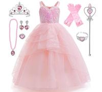 AYIMEIS Niña Disfraz de Glinda con Accesorios Vestido de Noche Rosa Disfraz de Wicked Costume Bruja Buena Glinda Cosplay Vestido de Princesa Navidad Halloween Carnaval Fiesta Disfraces Chica 110-160