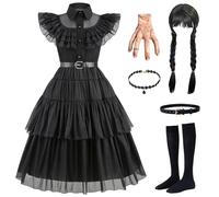 AYIMEIS Niña Disfraz de Miércoles Addams con Peluca y Accesorios Miércoles Cosplay Costume Vestido de Baile Gótico Negro Navidad Halloween Carnaval Fiesta Etapa Rendimiento Disfraces Chica 110-160