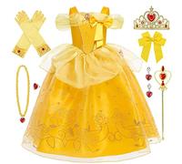 AYIMEIS Niña Vestido de Princesa Bella con Accesorios Disfraz de Bella y la Bestia Niño Disfraces de Princesa Cumpleaños Fiesta Cosplay Navidad Halloween Carnaval Vestirse