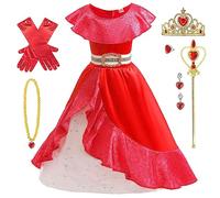 AYIMEIS Niña Vestido de Princesa Elena con Accesorios Disfraz de Princesa Elena Niño Disfraces de Princesa Rojo Cumpleaños Fiesta Cosplay Navidad Halloween Carnaval Vestirse