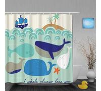 AYISTELU Cortinas de Ducha,Ballena Azul mar Azul Ola Barco Palma de Coco, Cortina de Baño Material de poliéster Resistente al Agua con Ganchos 180 * 180cm