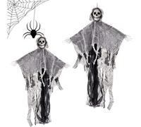 Ayizhiniu 2pcs Decoraciones Colgantes Fantasmas Esqueleto Halloween, FGantasmas Colgantes, Grim Reapers Props Calavera Colgantes Decoración, Adecuado Decoración casa Embrujada